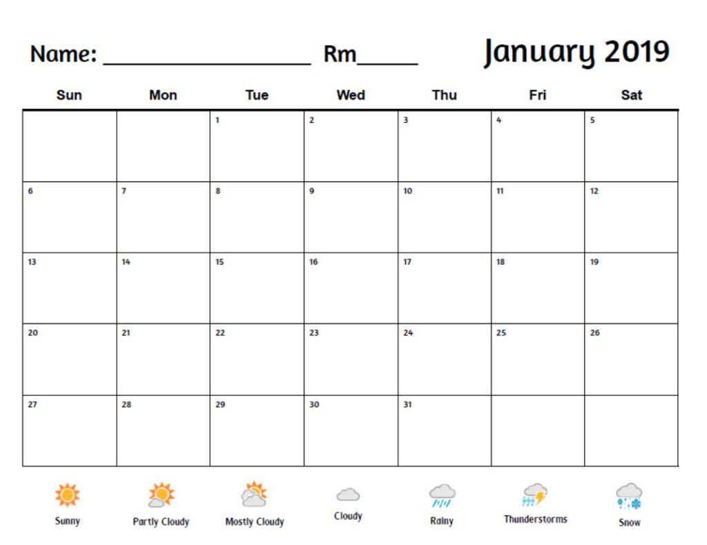 January Weather Calendar